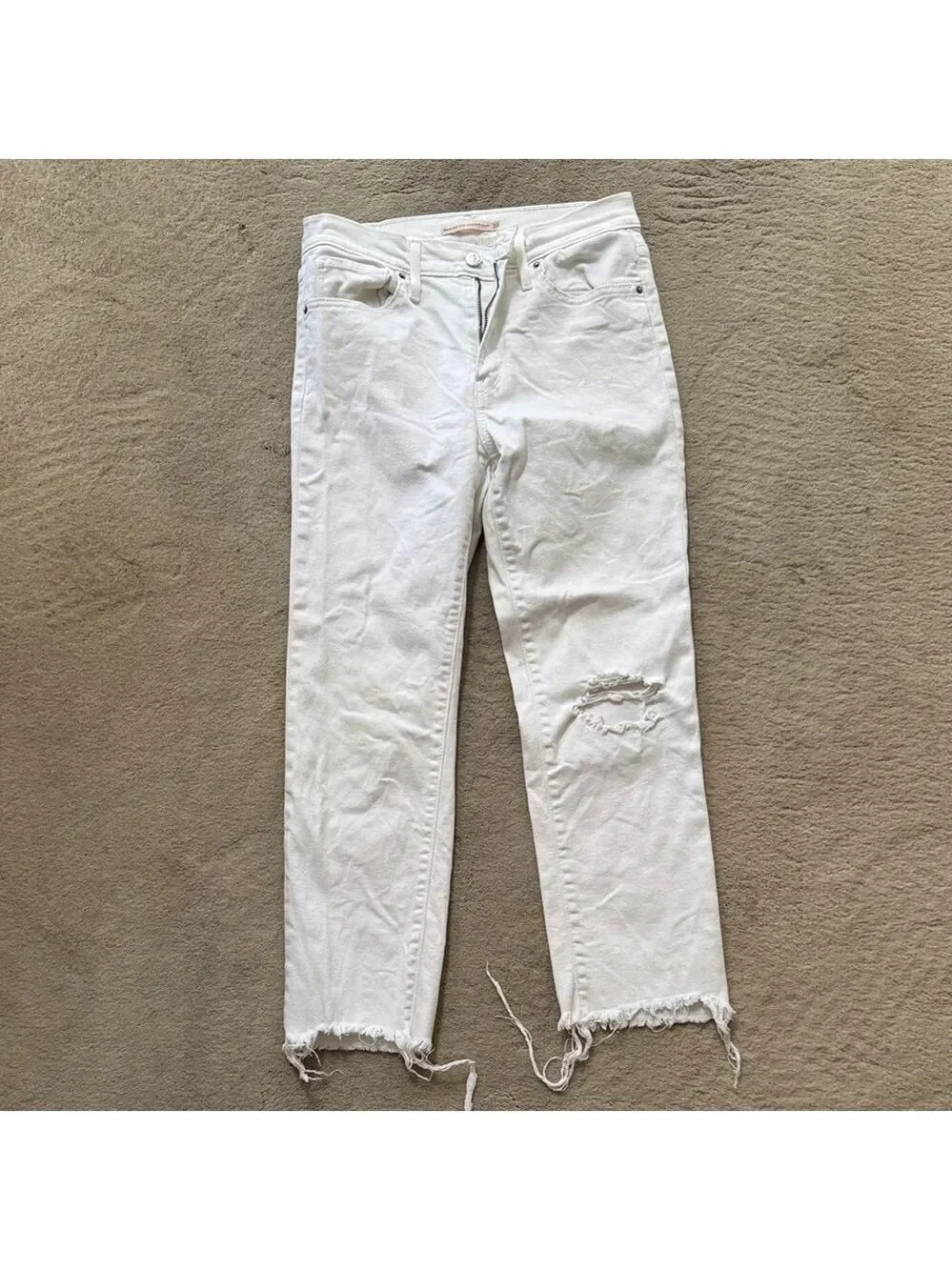 Levi’s 724 high rise straight leg crop Women's White Distressed Jeans sz 27